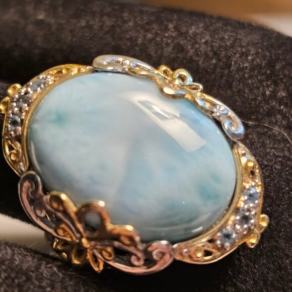 Gems en Vogue 18K Gold Accented Polished Larimar Ring size 8